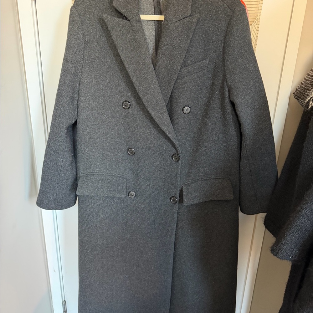 Zara Women's Double-Breasted Pea Coat in Charcoal Gray